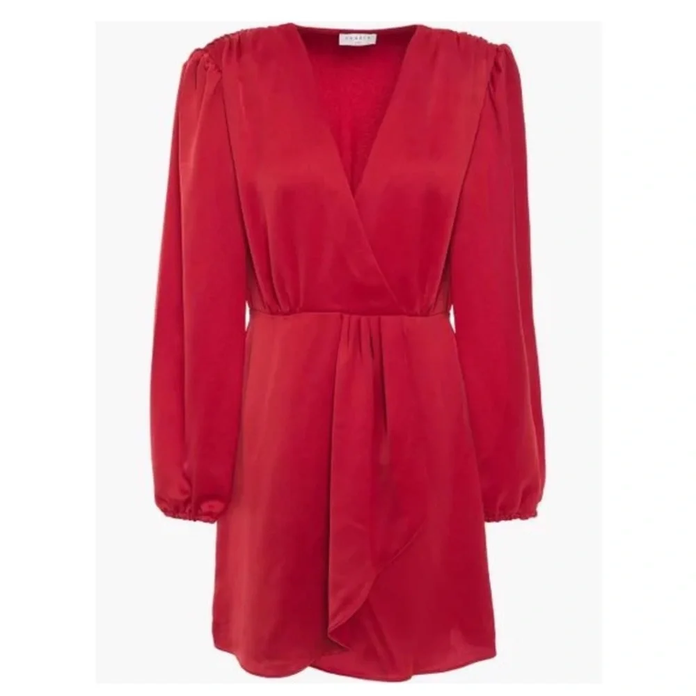Sandro Red Leana Wrap-effect Satin-crepe Mini Dress 36 = US XS New - Picture 2 of 16